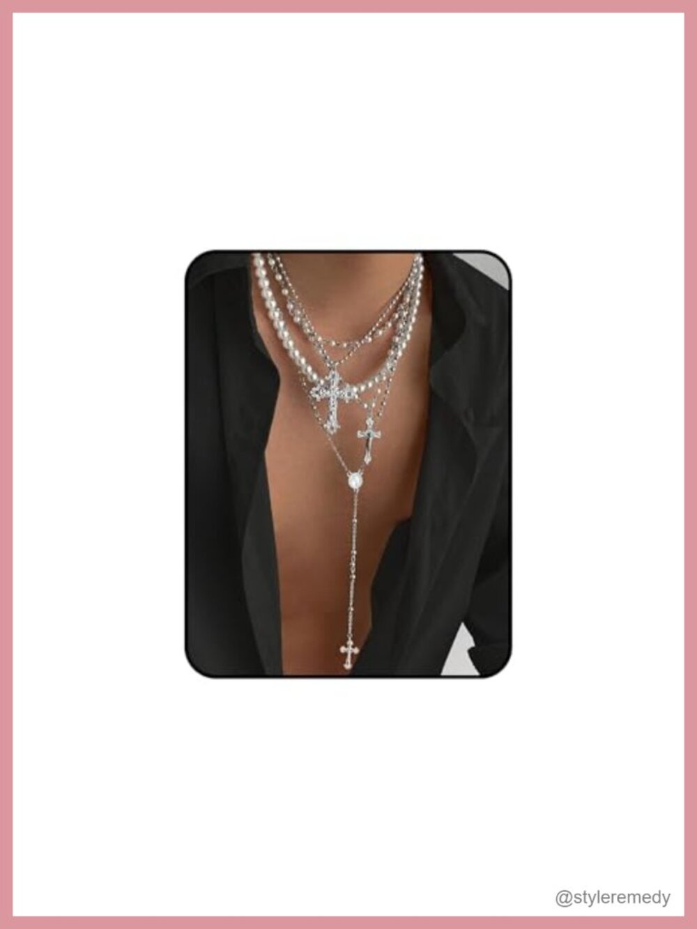 Layered Cross Necklace Set Multi Chain Gold Silver Alloy Steel Pendant Jewelry